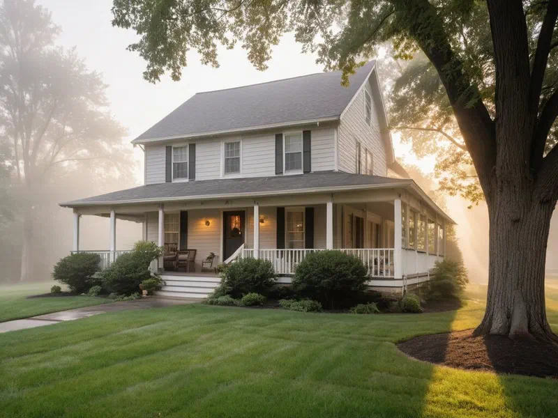 A family house on a misty morning