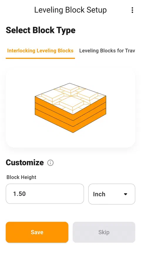 Leveling block setup